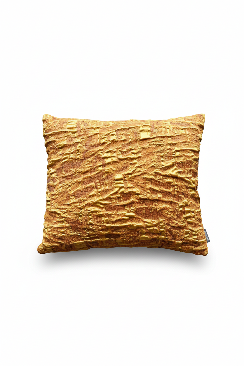 Golden textured cushion enlarged view