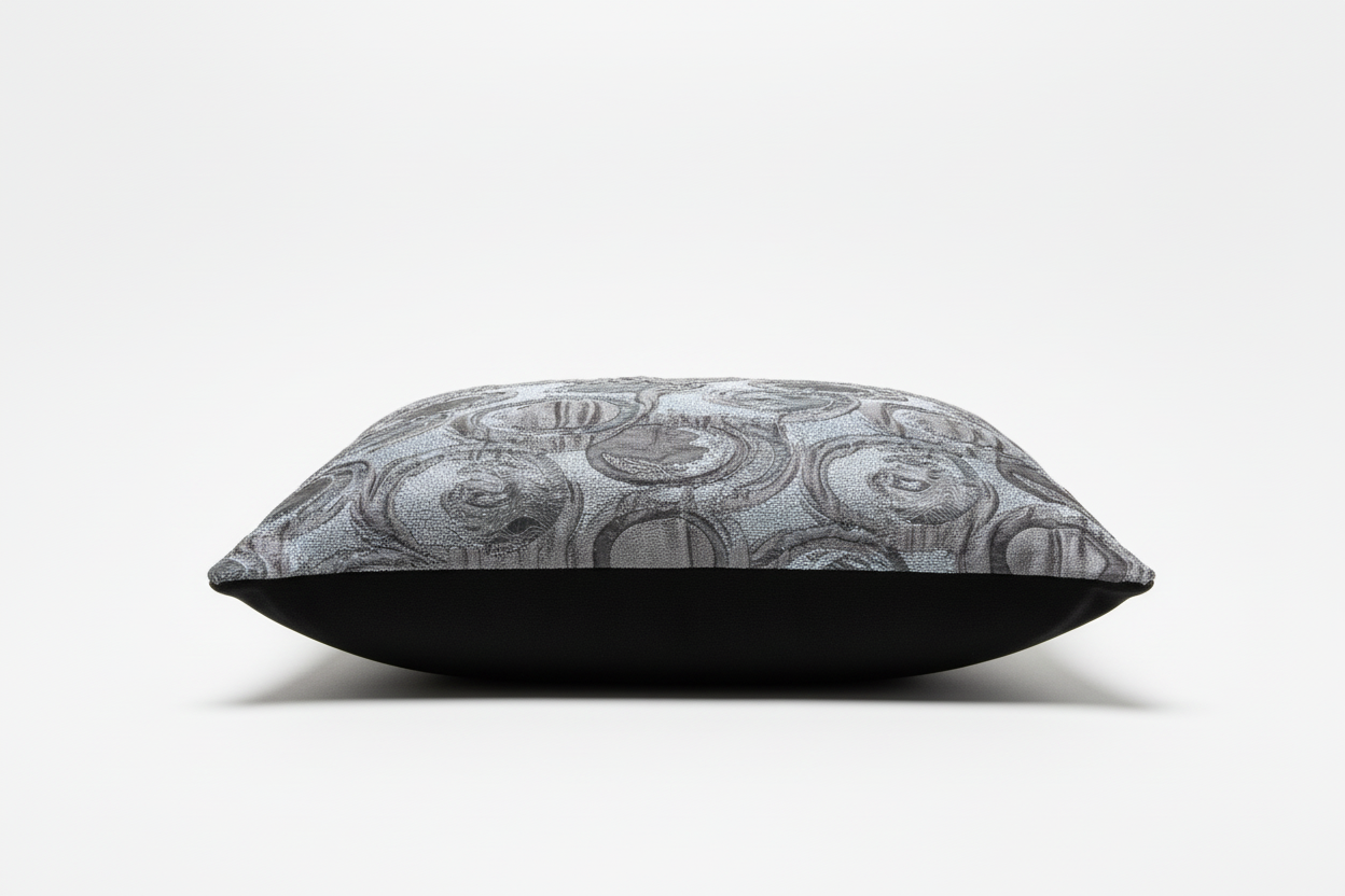 Luxury reversible cushion with silver-grey glittering fabric