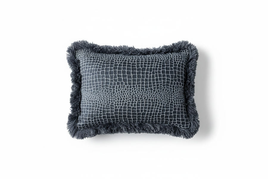 Textured cushion with fringe trim
